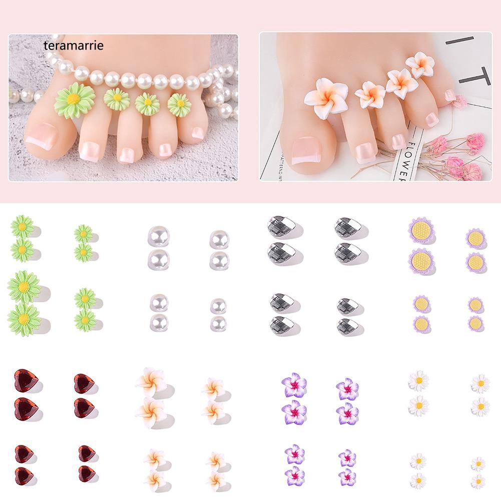 8 Dụng cụ tách ngón chân mềm bằng Silicon đính hoa nghệ thuật dành cho làm móng