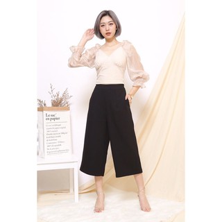 Quần ống rộng lửng cạp chun