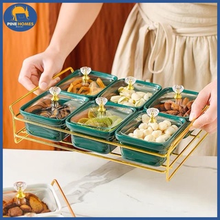 Khay đựng bánh mứt kẹo gốm sứ cao cấp có nắp thuỷ tinh
