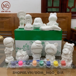 Tượng Thạch Cao ❤Tặng Kèm Mầu Cọ❤ Tượng Tô Màu Bát Tràng Decor Cho Bé Set 10 tượng NGẪU NHIÊN-kèm màu-Gốm Ngô Gia