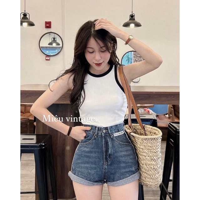 [Ảnh thật/Video]Áo ba lỗ tăm bo viền trắng thể thao Áo ba lỗ hàng Quảng Châu