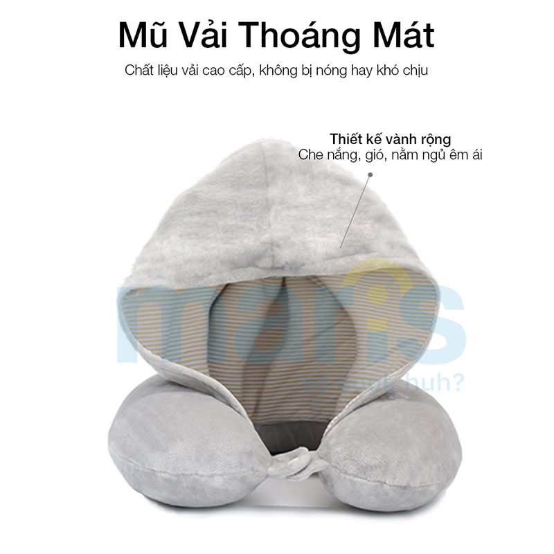 Gối Chữ U Cao Su Non MARIS Mr - 203 Memory Foam Cao Cấp Size 33 x 32 x 11 Cm, Gối Kê Cổ Có Mũ