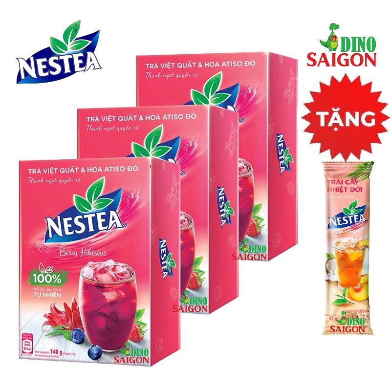 Combo 3 Hộp Trà Nestea Vị Việt Quất Và Hoa Atiso Đỏ (Hộp 10 Gói x 14g)