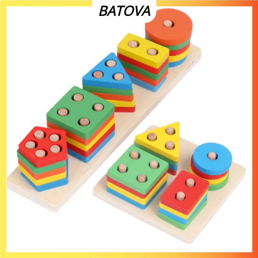 Đồ chơi bằng gỗ cho bé Montessori thả hình luồn 4 cọc trẻ em xếp hình trí tuệ thông minh BATOVA DG02