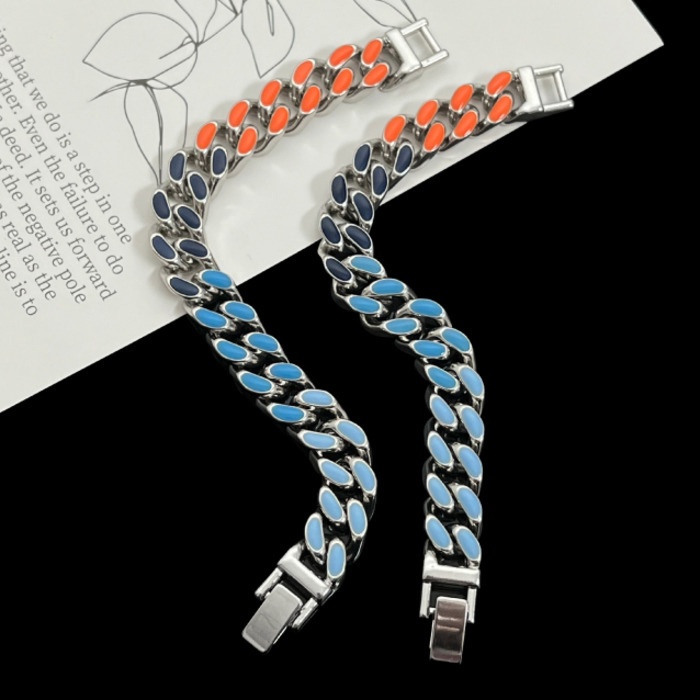 Vòng Tay Cuban Bản Rộng Màu Sắc Cá Tính Phong Cách hip hop Cho Nam Và Nữ