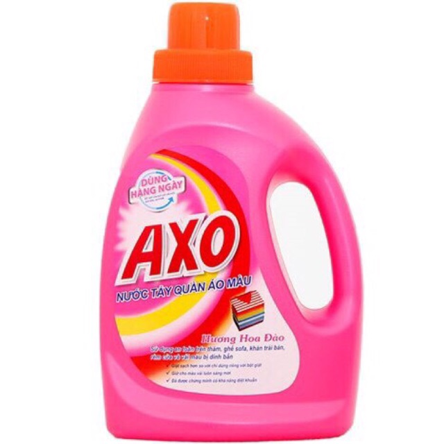 Nước tẩy quần áo màu AXO,Hương Hoa Đào 800ml,loại bỏ vết bẩn cứng đầu, giữ màu vải luôn sáng