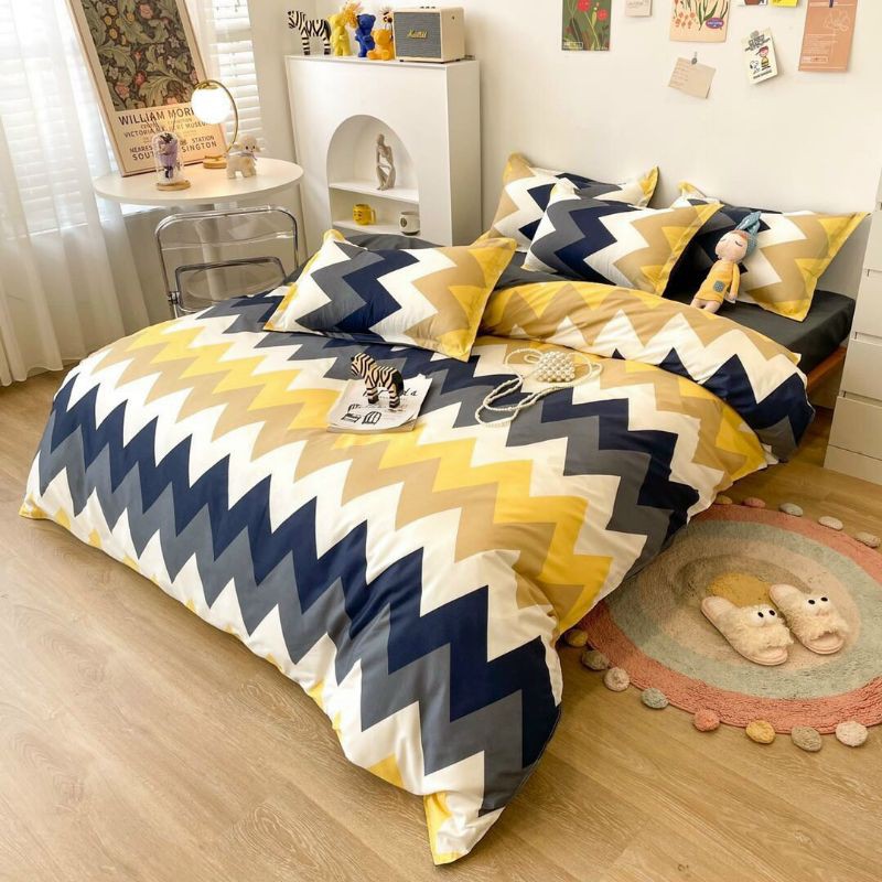 Bộ Cotton poly Sóng Vàng Ghi