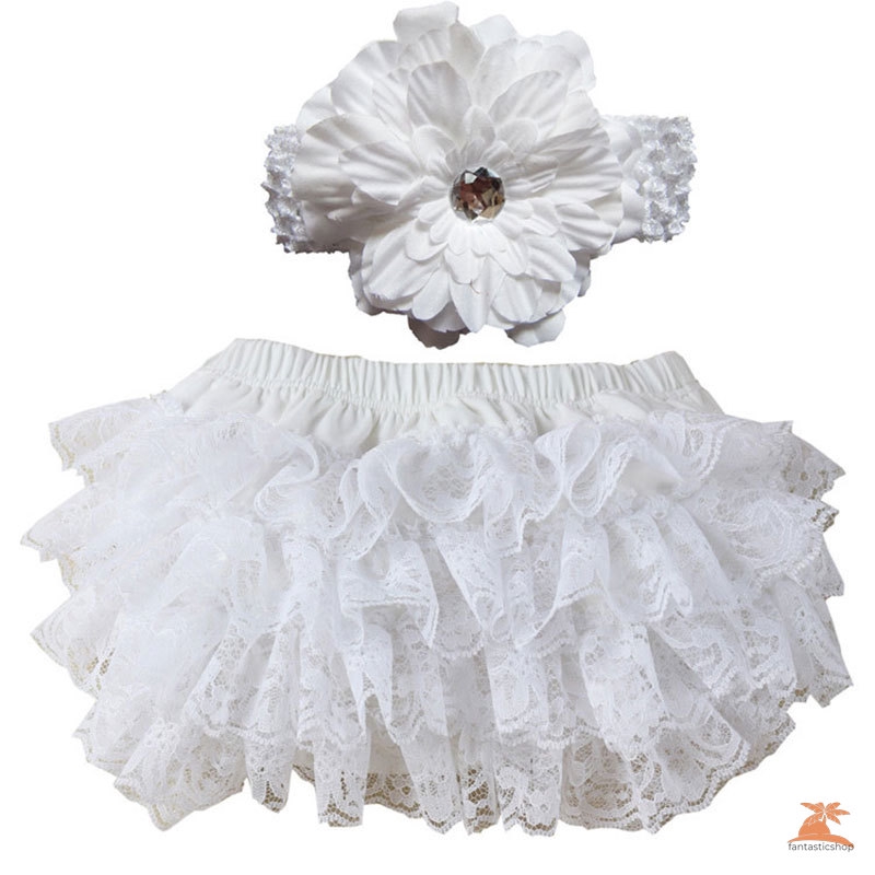 ☞Dây buộc tóc☜ Cute New Baby Girl Bloomers Diaper Cover Headband Set Newborn Ruffle Panties Lace Infant Shorts