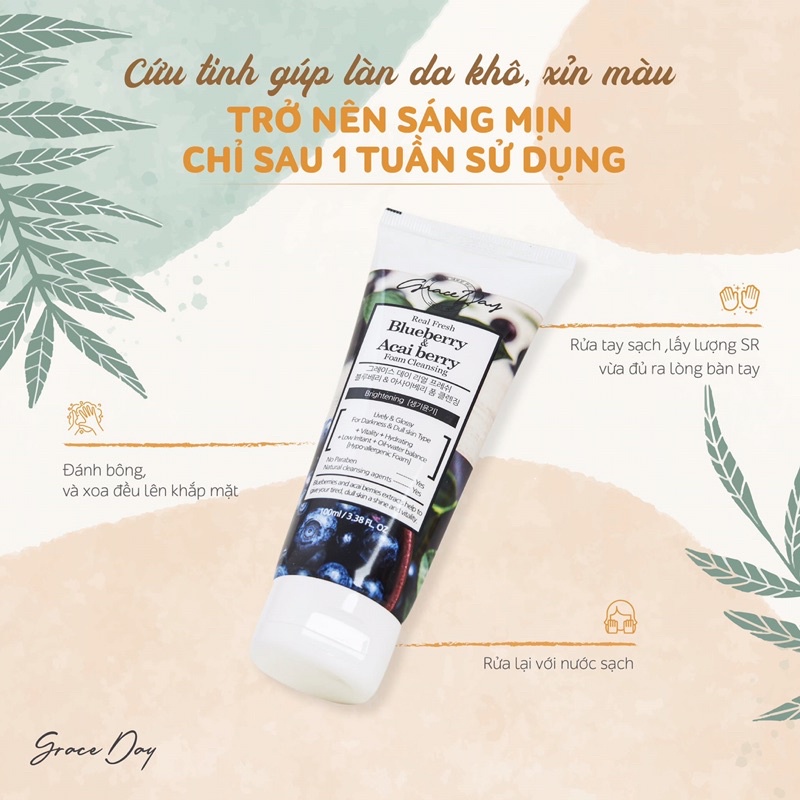 Sữa rửa mặt GRACEDAY chiết xuất Quả Việt quất và Quả Acai giúp làm sáng da 100ml