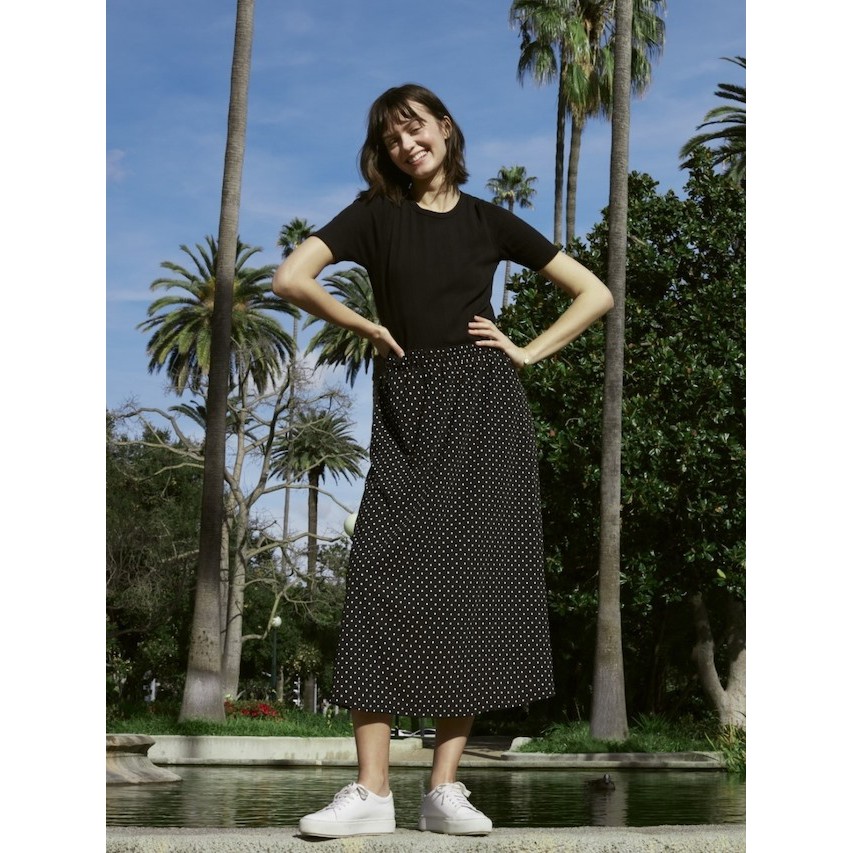 (UNIQLO Nhật chính hãng) NỮ- Chân váy midi chấm bi dáng dài Crape Jersey Skirt