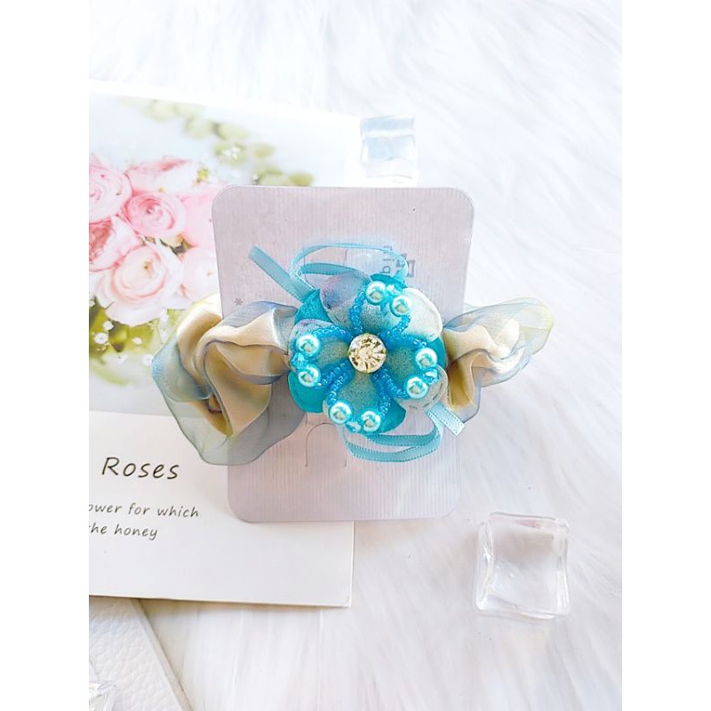 Cột tóc nữ Scrunchie vải voan hoa đính đá nữ tính