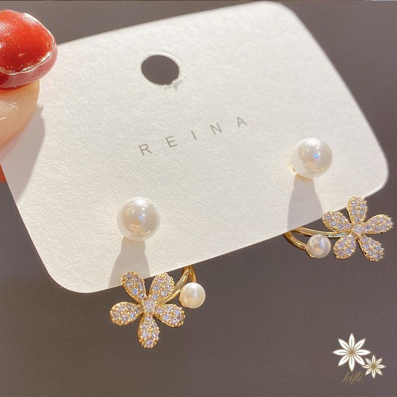 Khuyên Tai Bạc Đính Ngọc Trai Hình Hoa Phong Cách Mới Sang Trọng