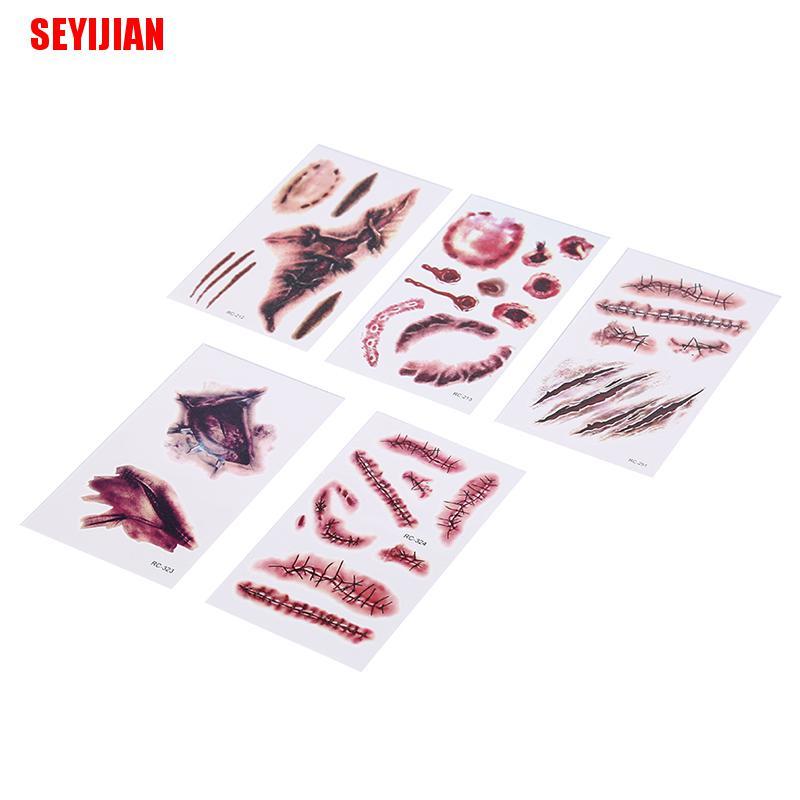 Bộ 5 Hình Xăm Dán Vết Sẹo Kinh Dị Hóa Trang Halloween