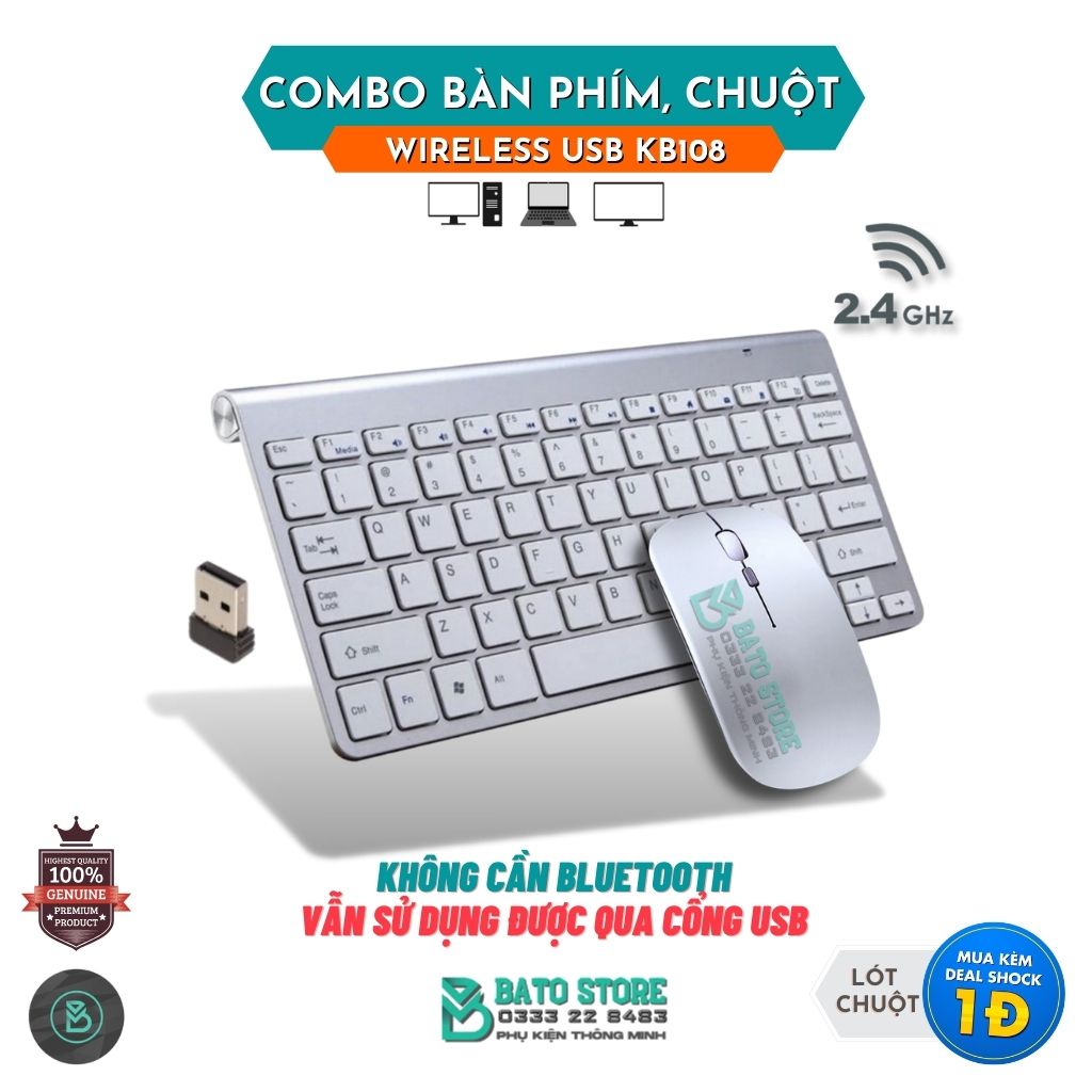 Combo Bàn Phím Không Dây, Chuột Không Dây Siêu Mỏng KB108 2.4G Tương Thích Đa Thiết Bị Laptop,Máy để bàn, Smart TV