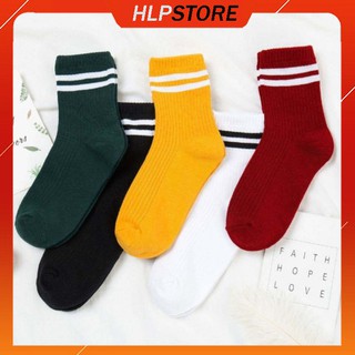 Tất vớ nữ sọc cổ cao vớ nữ phong cách vintage hàn quốc nhiều màu