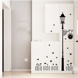 Decal dán tường phòng khách tranh 3D Hình Cột đèn màu đen - trang trí dễ dàng trong vòng 5 phút