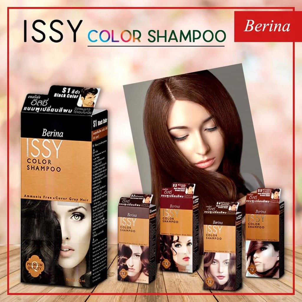 Nhuộm tóc phủ bạc Thái Lan dạng gội Berina Issy Color Shampoo không chứa amoniac an toàn và dễ sử dụng