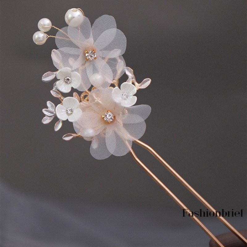 Trâm cài tóc hình bông hoa đính ngọc trai giả và pha lê phong cách thanh lịch dành cho nữ