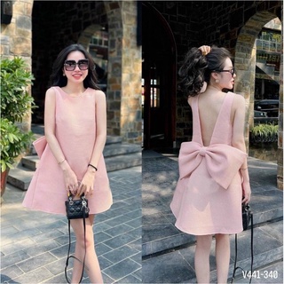Đầm suông form A nơ sau sát nách