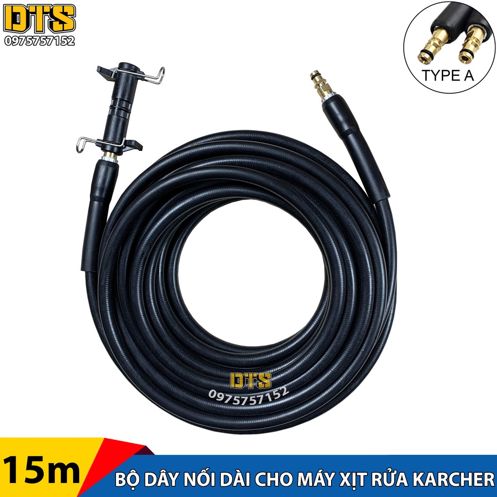 Bộ 15m dây phun áp lực nối dài máy rửa xe Karcher K2 - K7, kết nối nhanh, cao cấp - Máy phun rửa áp lực cao Karcher