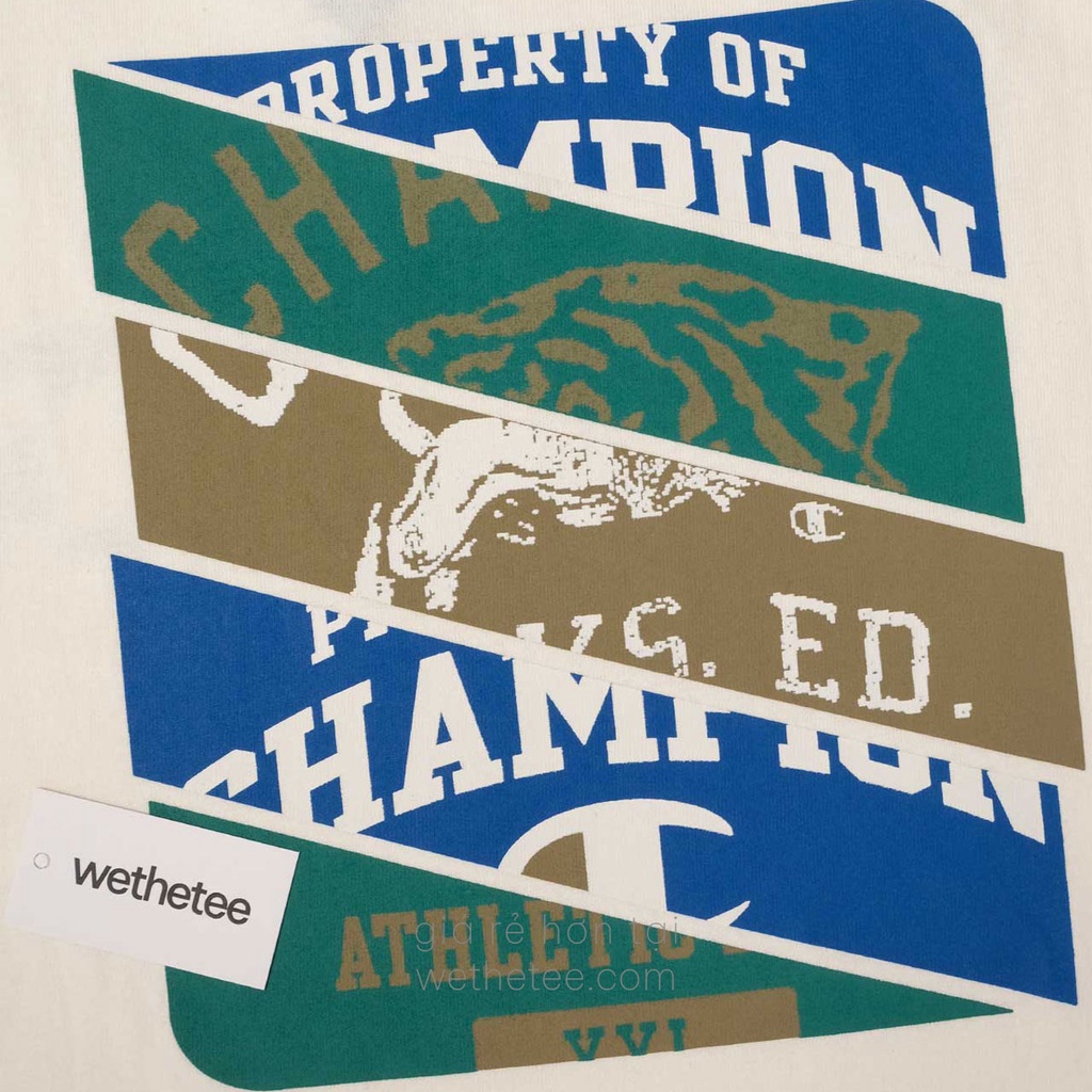 Áo Champion Heritage Spliced Logos, Chalk White