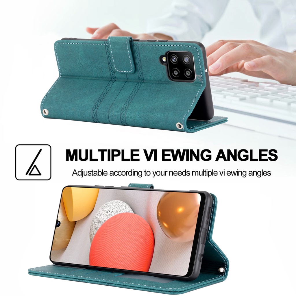 Bao Da Pu Điện Thoại Nắp Lật/ Ngăn Thẻ/ Khóa Nam Châm Cho Samsung Galaxy A52 A42 A32 A22 A12 5g A03S A02S A22 4g Ốp