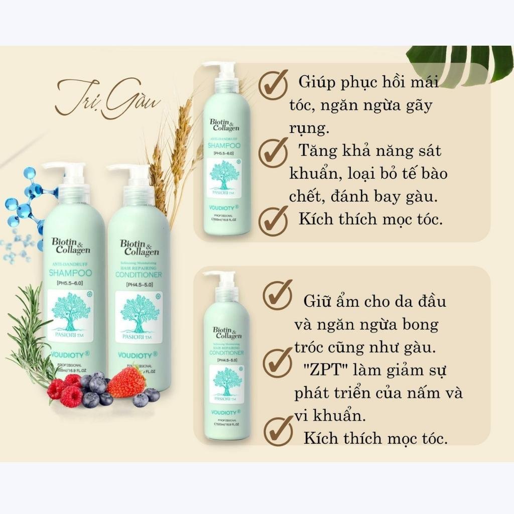 [Bản Mới] Cặp Dầu Gội Xả Biotin Collagen Ngăn Rụng Tóc Gàu nhiều Giúp Mọc Tóc Phục Hồi tóc Khô Xơ 500ml - 1000ml