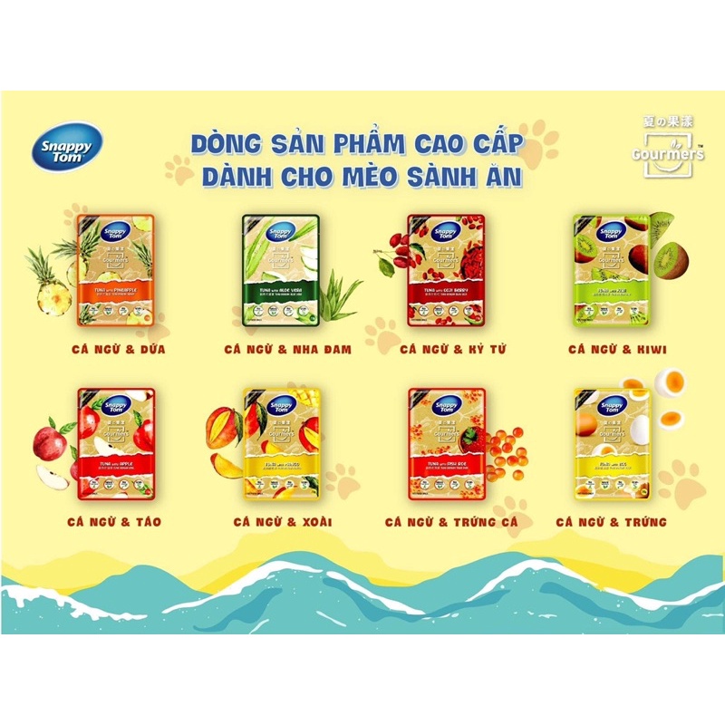 Thùng 24 gói pate mèo Snappy Tom trái cây