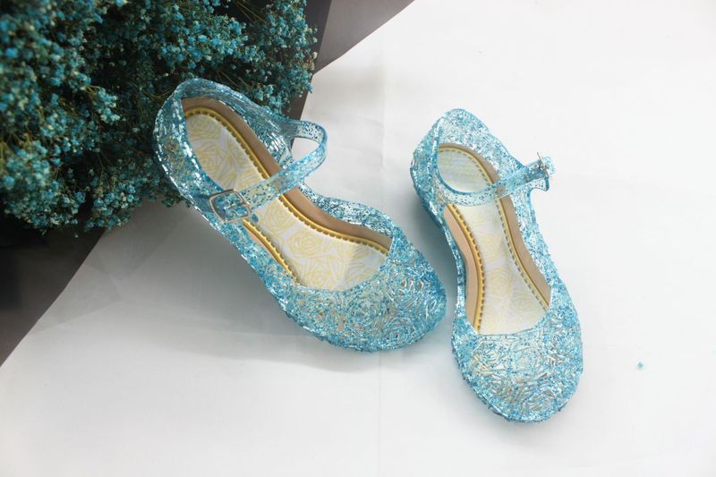 Mùa hè frozen2 Frozen Aisha Girl Sandals Cinderella Crystal Giày trẻ em giày công chúa cao gót PVC