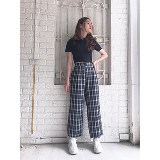 Quần chun sau cúc kẻ