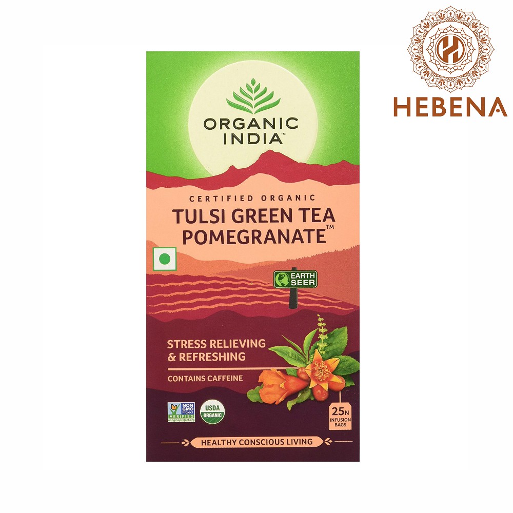 Trà tulsi hoa lựu - Organic India Tulsi Green Tea Pomegranate - hebenastore