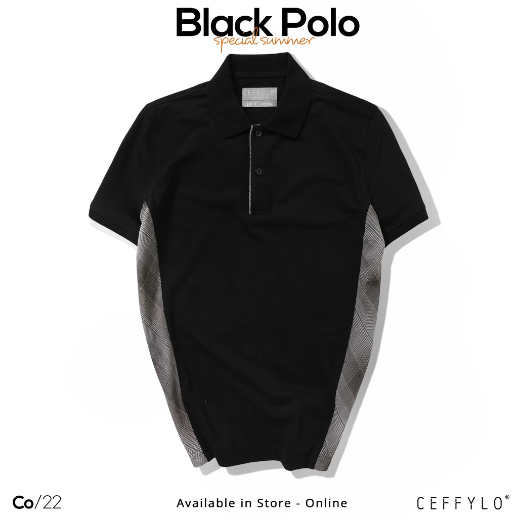Áo Polo Cộc Tay Sườn Phối Kẻ Đen Xám, Vải Cotton Mềm Mịn, Thấm Hút Mồ Hôi - CEFFYLO