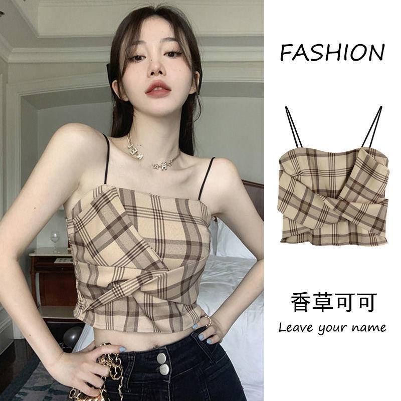 Áo Hai Dây Nữ Mùa Hè Kẻ Sọc Retro Gợi Cảm Kiểu Mỹ