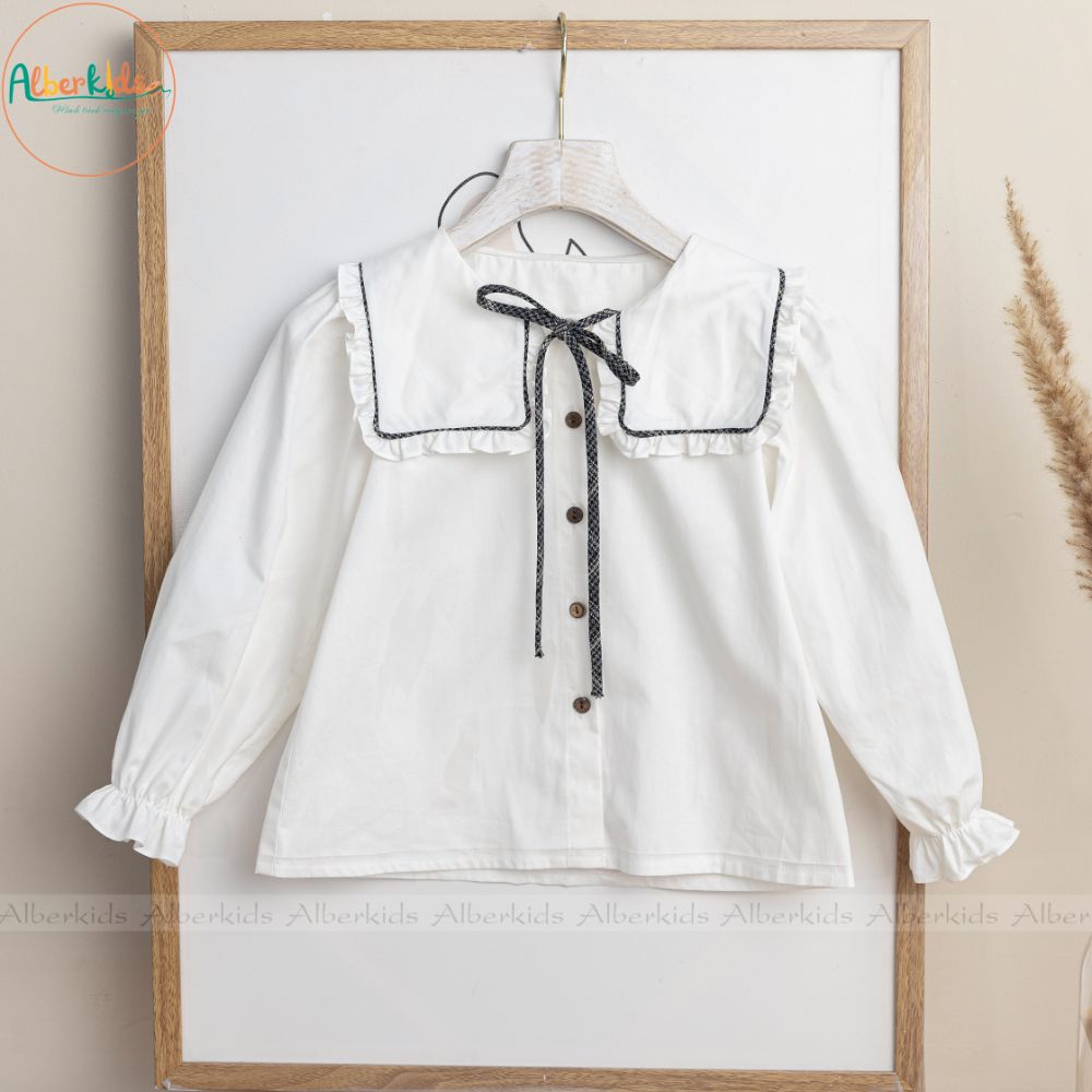 Sét đồ bộ bé gái ALBER áo sơ mi nơ chân váy kẻ caro cho bé gái  5,6,7,8,9,10,11,12 tuổi [A20, Q20]