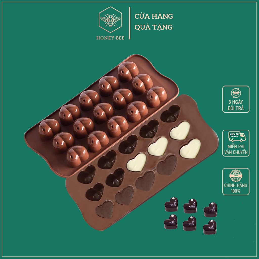 Khuôn silicon socola valentine, khuôn socola hình 15 trái tim an toàn