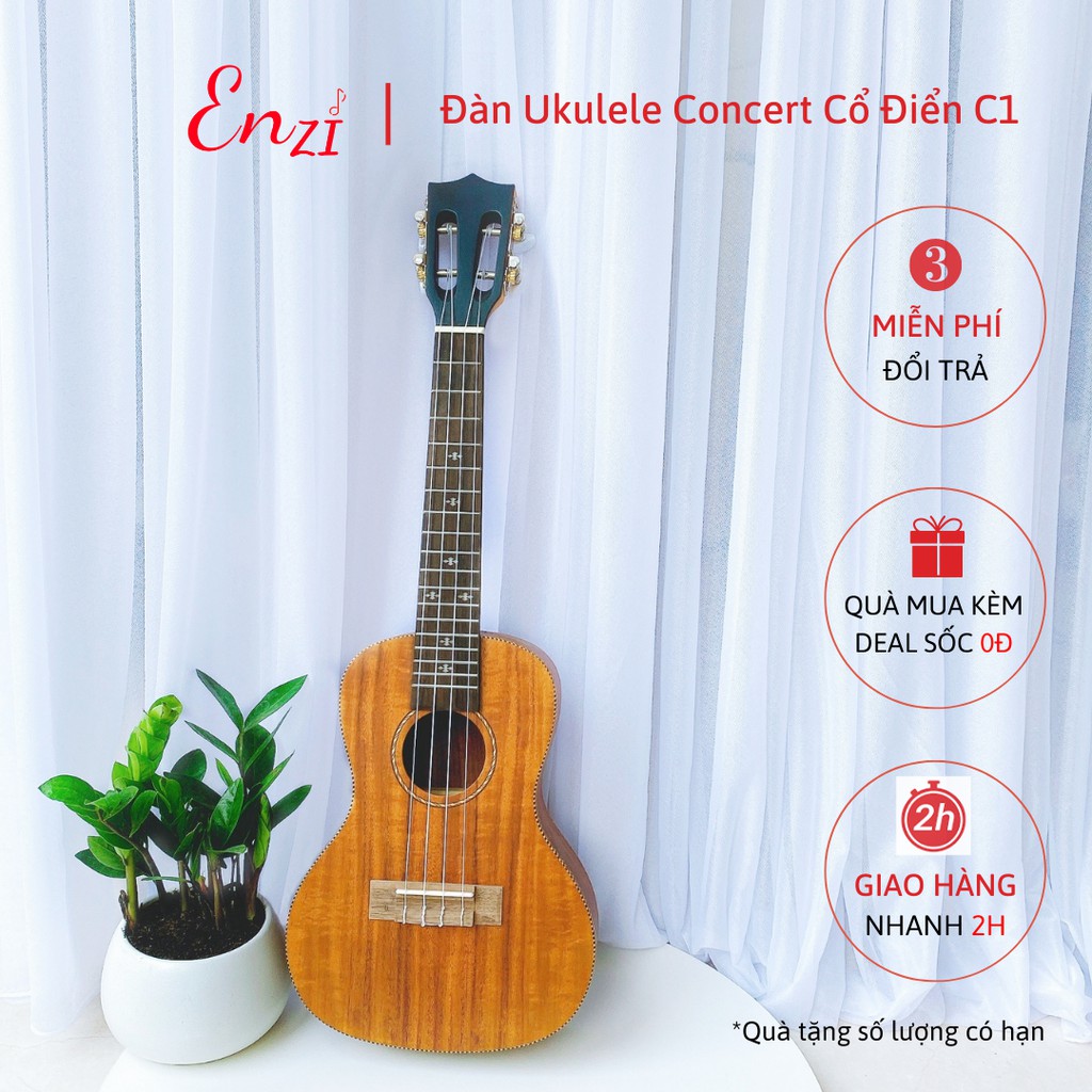 Đàn ukulele concert size 23 inch gỗ dáng khóa classic cổ điển giá rẻ chất lượng tốt Enzi