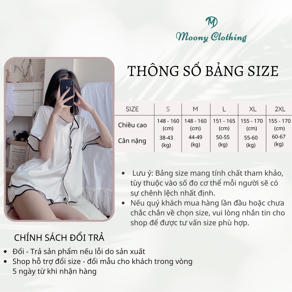 Bộ pyjama nữ lụa viền cao cấp, Size từ 38-67Kg. Set ngủ cộc tay mềm mại, thoáng mát. Màu Đen - Trắng - Hồng.Kèm ảnh thật