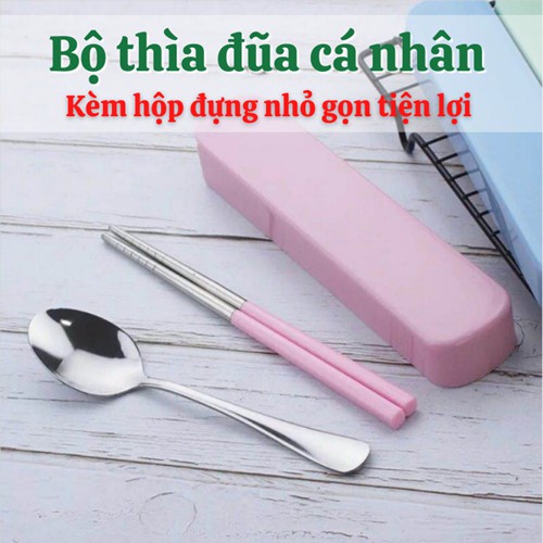 [CỰC HOT] Bộ đũa thìa 🥄SALE🥄 Bộ thìa đũa cá nhân văn phòng inox tay cầm lúa mạch có hộp đựng sang trọng tiện lợi bền đẹp