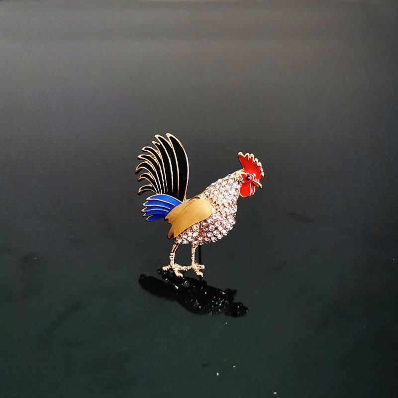 Ghim cài áo kim loại tráng men kiểu con gà đính đá thời trang dành cho nữ