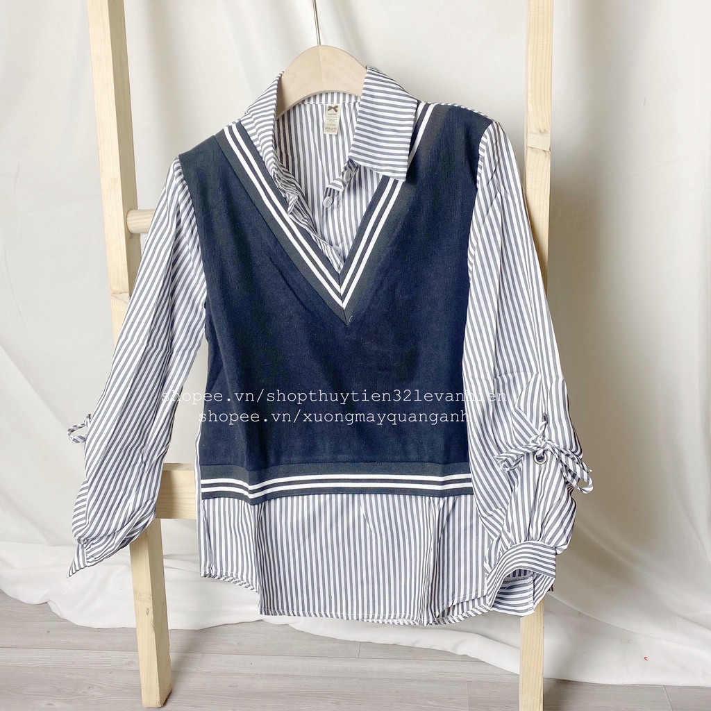 Áo sơ mi pha tay kẻ