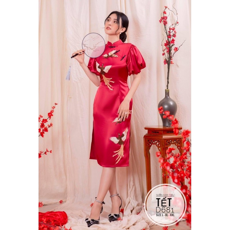 Bigsize Sườn xám thêu tết D681