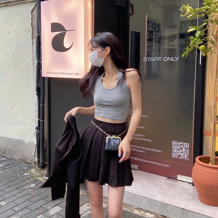 Áo hai dây IHKKE cổ tròn đơn giản thời trang cho nữ
