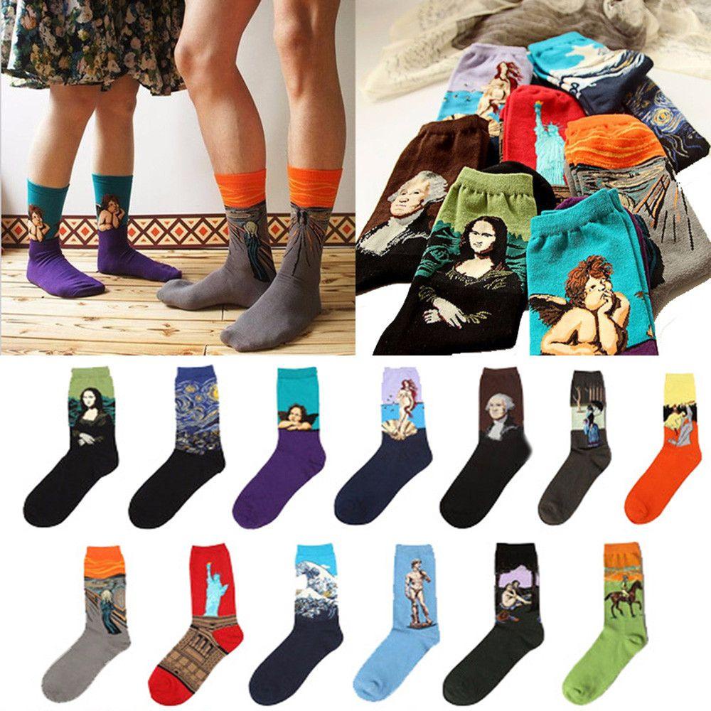 Vớ Cotton Dài Ngang Bắp Chân In Hình Mona Lisa Thời Trang Mùa Đông Cho Cả Gia Đình