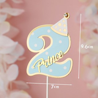 Que cắm số 2 xanh chấm bi + mũ SN - Phụ kiện trang trí bánh sinh nhật