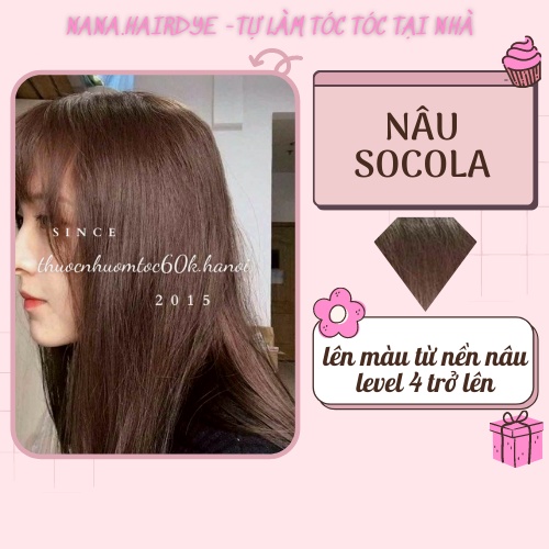 Thuốc nhuộm tóc màu NÂU SOCOLA/NÂU CHOCO/NÂU CHOCOLATE của thuocnhuomtoc60k.hanoi kèm oxy trợ nhuộm và găng tay nilon