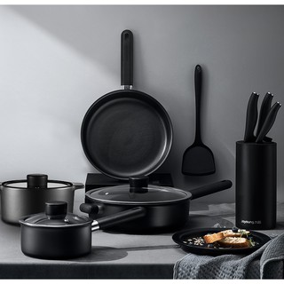 Bộ Nồi Chảo Chống Dính Màu Đen Nhám Cao Cấp - Nhỏ Gọn Sang Trọng - Phong Cách Châu Âu - Bếp Lành Decor