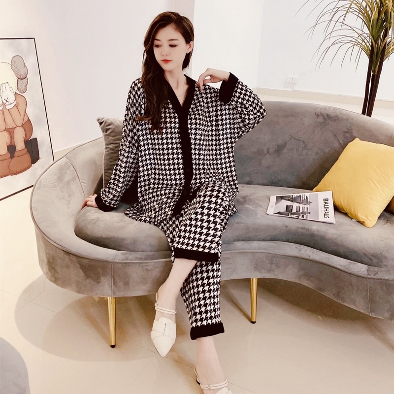 Bộ ngủ lụa dài tay T97 Bộ Pijama đồ mặc nhà chất liệu Lụa Satin phong cách Hàn Quốc