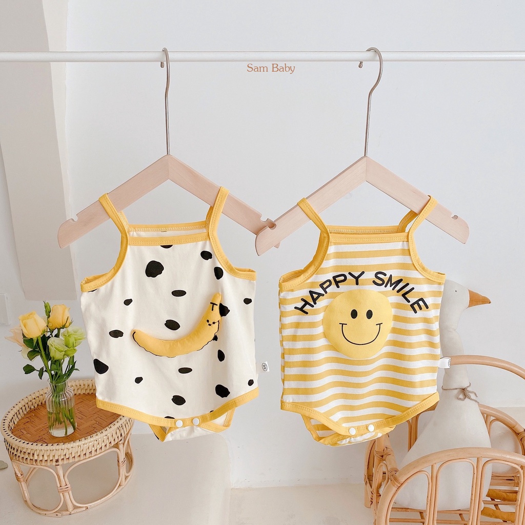 Bộ liền thân cộc tay, 2 dây mùa hè bé trai bé gái chất cotton mềm mát cho bé 5-13kg - Sam Baby