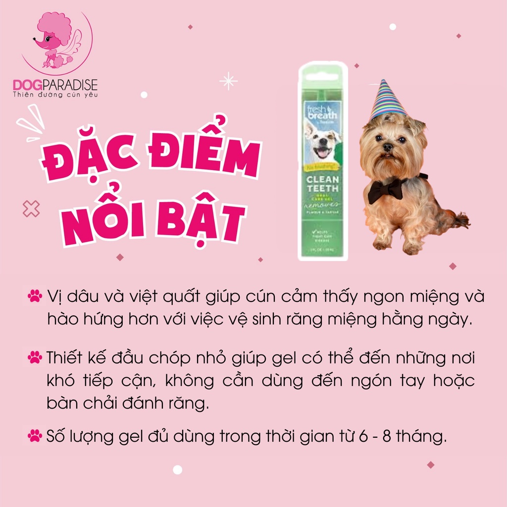 Gel làm sạch răng miệng cho chó Tropiclean tiện lợi nhiều vị 59ml - Dog Paradise