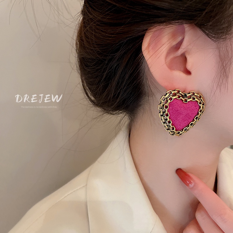 DREJEW Khuyên tai hình trái tim/ vuông thời trang thu đông đơn giản dễ phối đồ